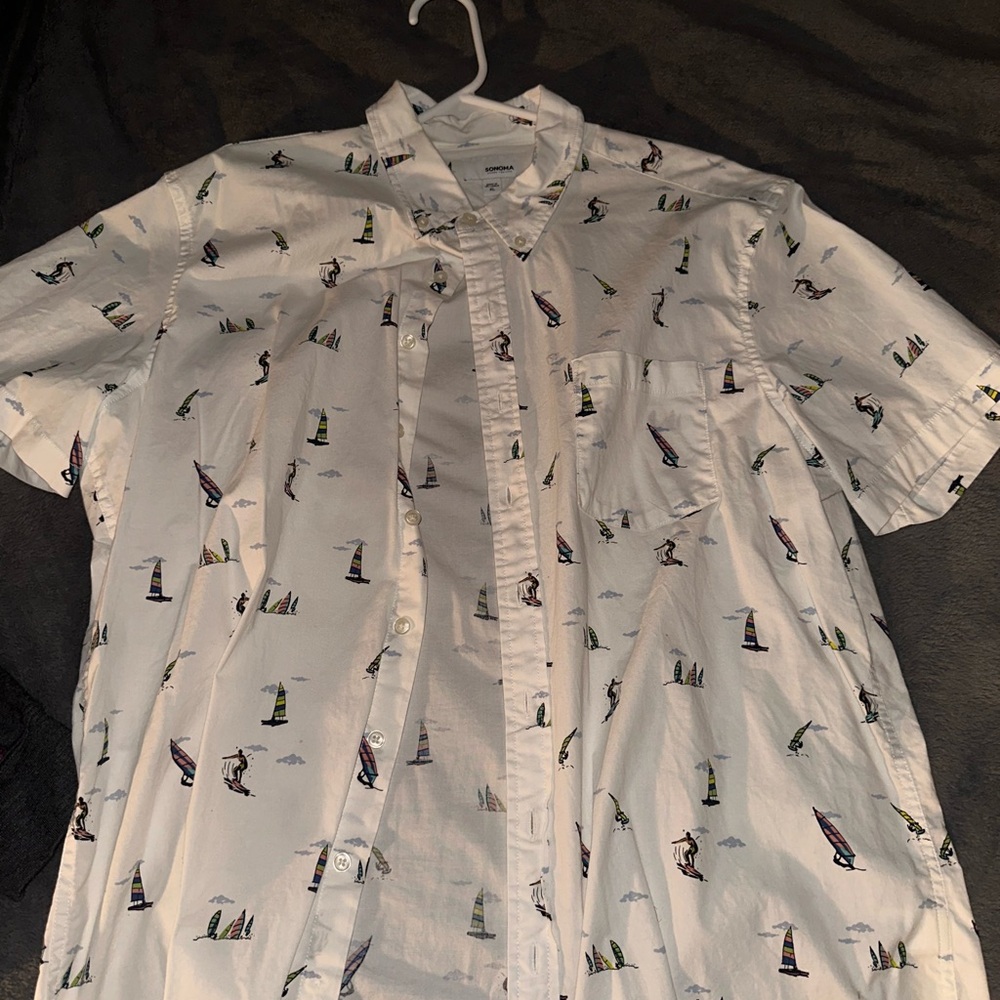 Sonoma White Nautical Print Men's Casual Shirt size xl